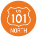 Circle icon, text is 101 Freeway North against orange background