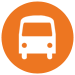 Circle icon, white outline of a City Bus against orange background